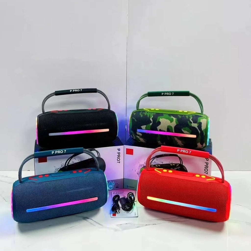 PRO7 BOOMBOX bluetooth speaker portable RGB colorful light waterproof wireless subwoofer 360 stereo surround TWS FM boombox Zpaxo
