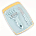 3PCS hree Piece Kitchen Multi-functional Melon And Fruit Knife Ceramic Fruit Knife Set T Peeler Vegetable Cutting Board Zpaxo Stainless Steel Blue