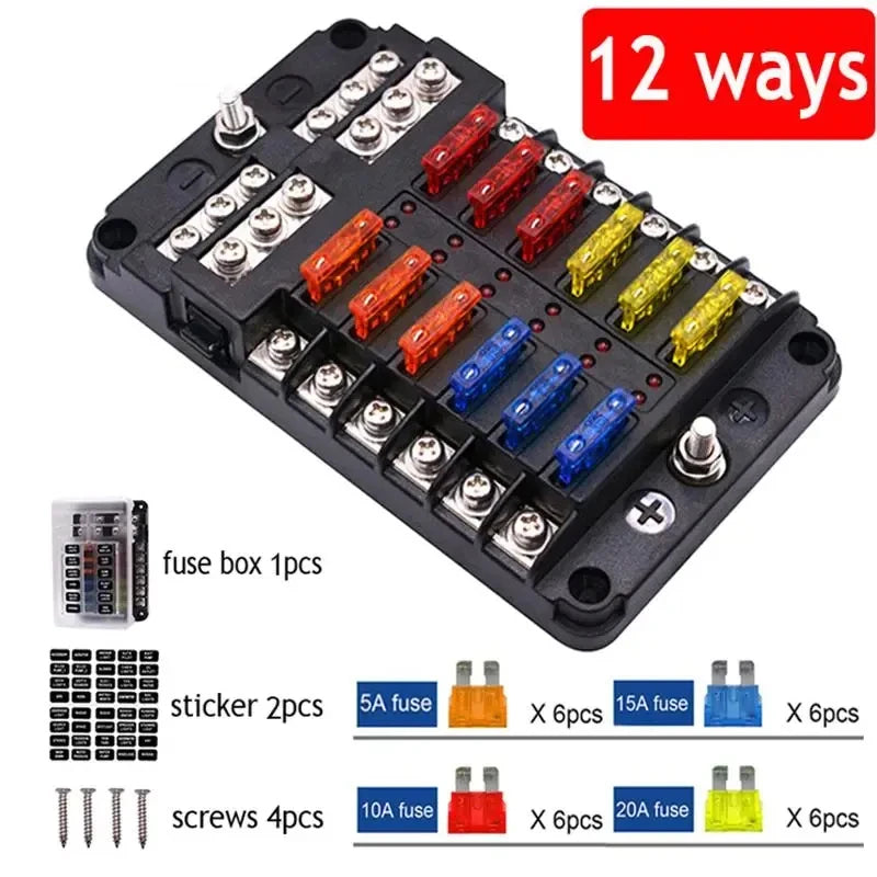 Positive Negative Anodes Fuse Block Box Transparent Cover Holder LED