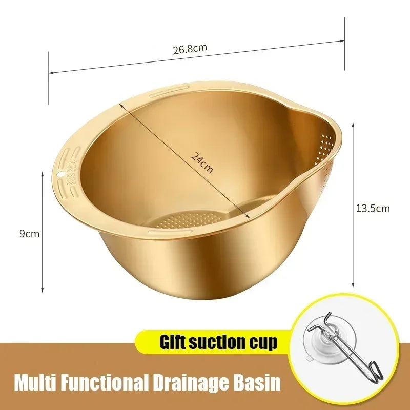 Stainless Steel 304 Rice Washer Strainer Bowl & Colander Kitchen Colander Strainer Zpaxo Gold