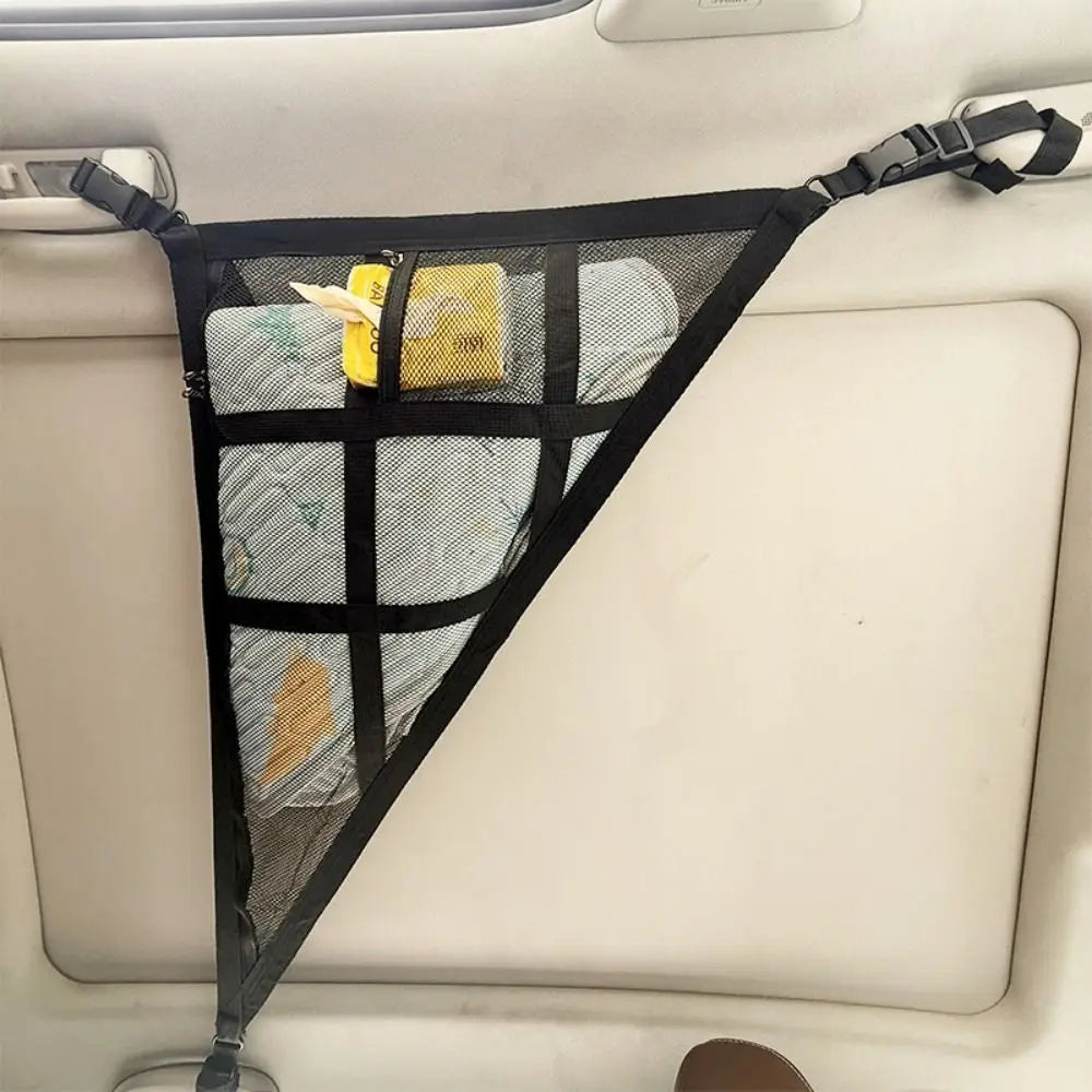 Double-layer Car Ceiling Triangle Net Adjustable Double Pocket Triangular Ceiling Storage Bag Space Saving Breathable Zpaxo