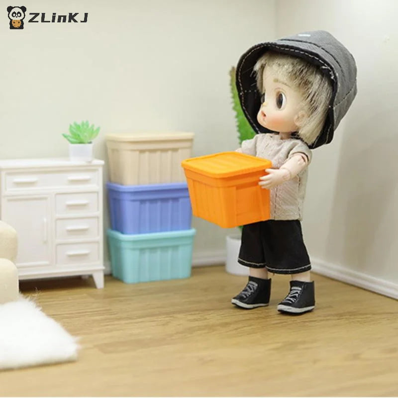 ▶1Pcs 1:12 Dollhouse Mini Color Storage Box With Lid Model Home Decoration Dolls House Micro Scene Ornaments Decor Props Zpaxo