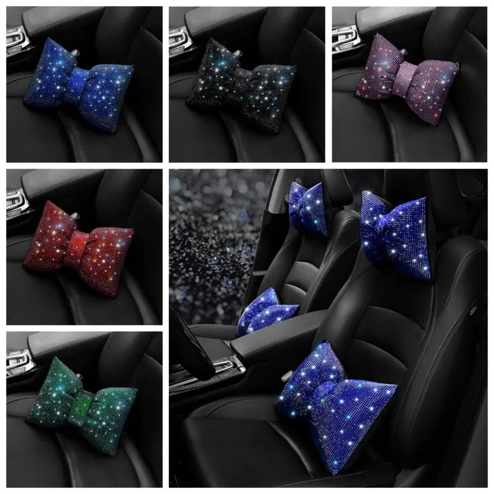 Rhinestone Crystal Bow Car Headrest Bling Neck Rest Bowknot Pillow Zpaxo