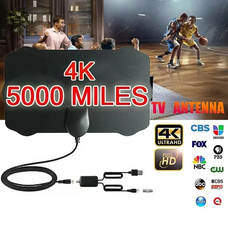 4K Gain TV DTV Box Digital Antenna 5000 Miles Booster Active Indoor