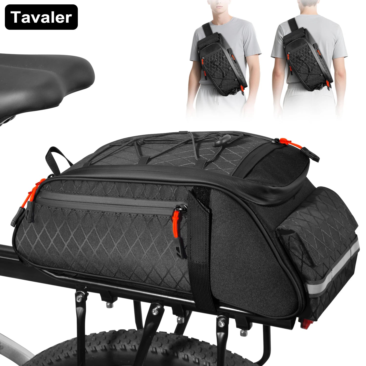 New Bike Trunk Bag Upgrade 900D 10L Large Capacity Anti-Tear Multi-Use Quick Install fixing Commuting outdoor Bicycle Accessory Zpaxo black 03F
