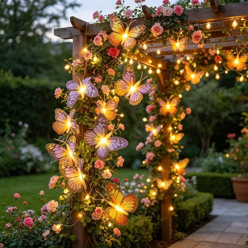 Solar-powered Butterfly String Lights Realistic Outdoor Garden