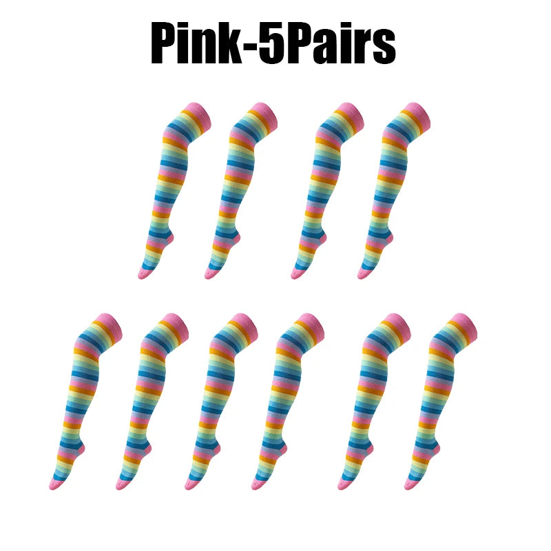 Women's Rainbow Stripe Thigh Socks Length Party Holiday Performance