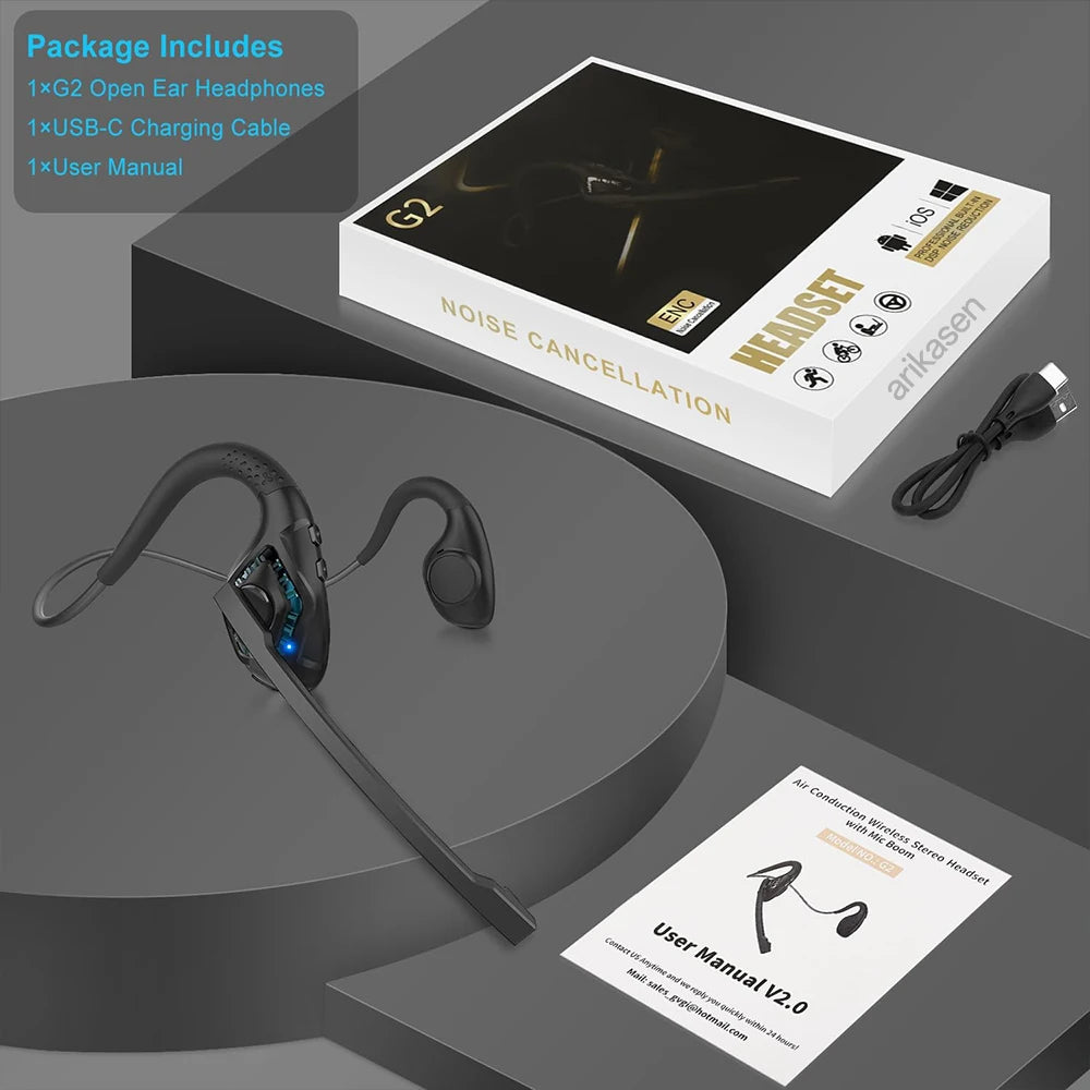 Bluetooth 5 4 Headset Microphone Open Ear Headphones W Noise
