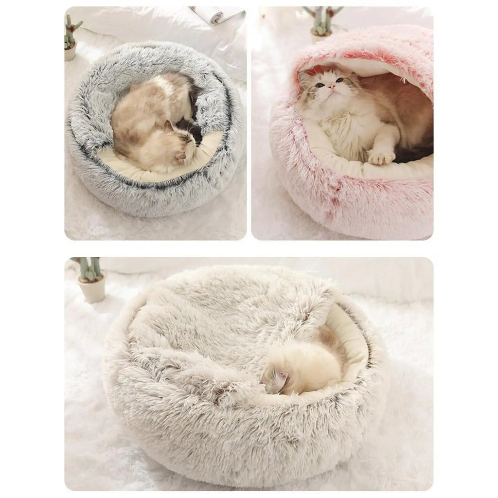 Self Warm Plush Hooded Pet Bed Round Fluffy Soft Cat Cushion Dog 1 Zpaxo