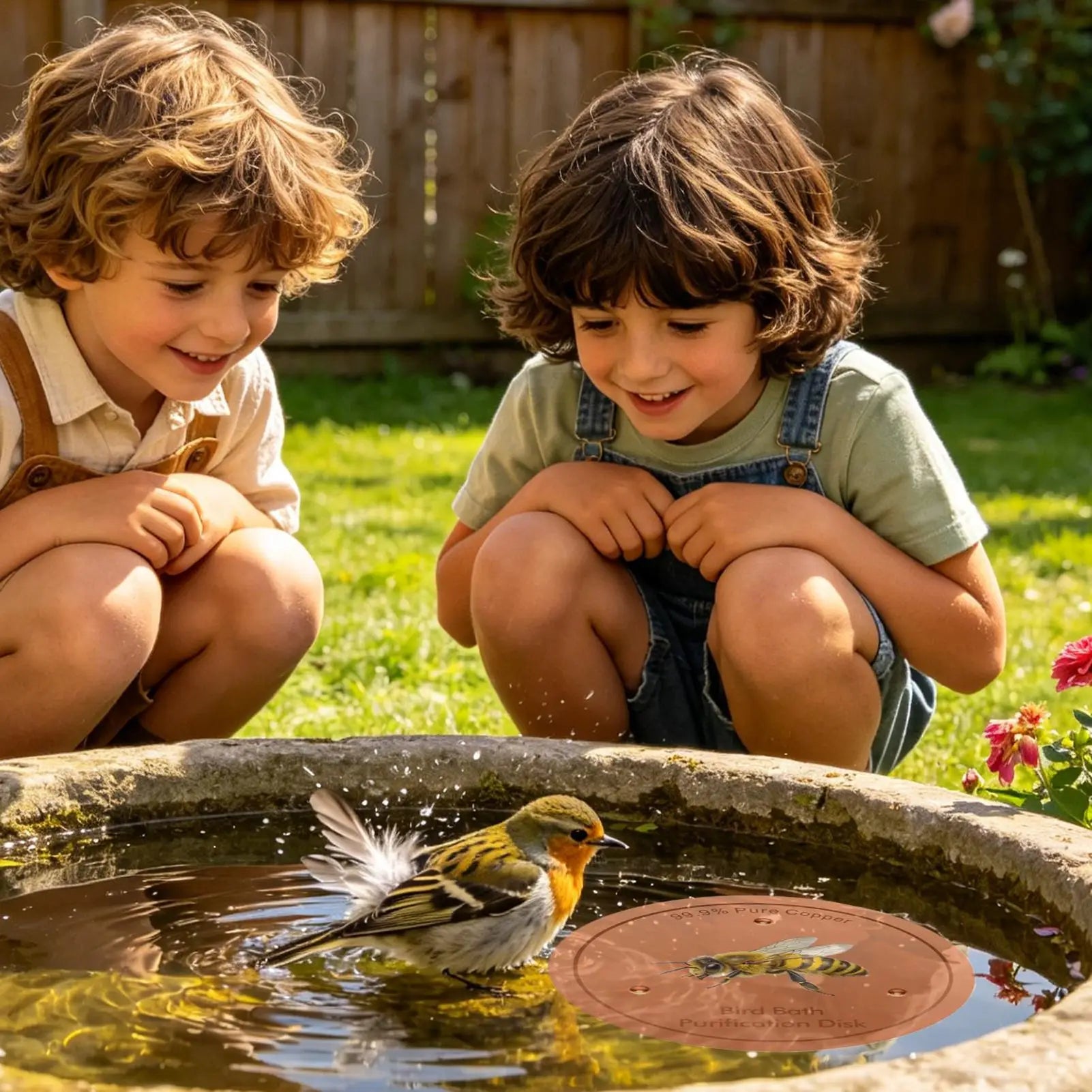 Bird Bath Purification Disk Bee Pattern Birdbath Cleaner Copper Bird Bath Purification Disk For Outdoor Garden Deck Patio Bowl Zpaxo
