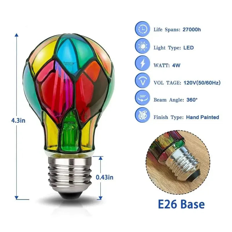 4W ST64 LED Light Bulb Stained Glass Light Bulb Painted Glass E26 Base Mosaic Night Lamp Home Decor Romantic Festive Atmosphere Zpaxo
