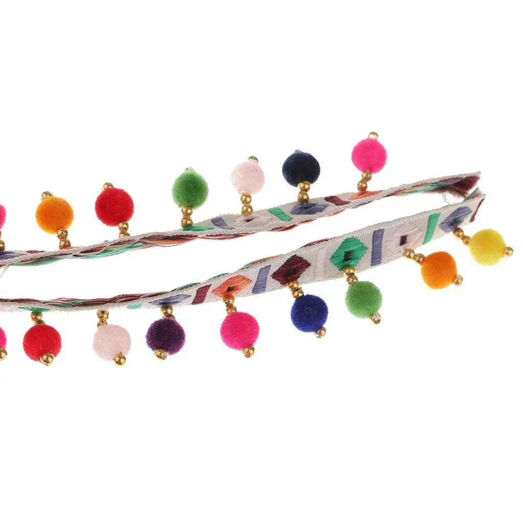 1 Yard Rainbow Color Ethnic Tassel Ribbon Fringe Trim Pom Pom Bobble Lace Colored Trims Ribbon DIY Sewing Crafts Zpaxo