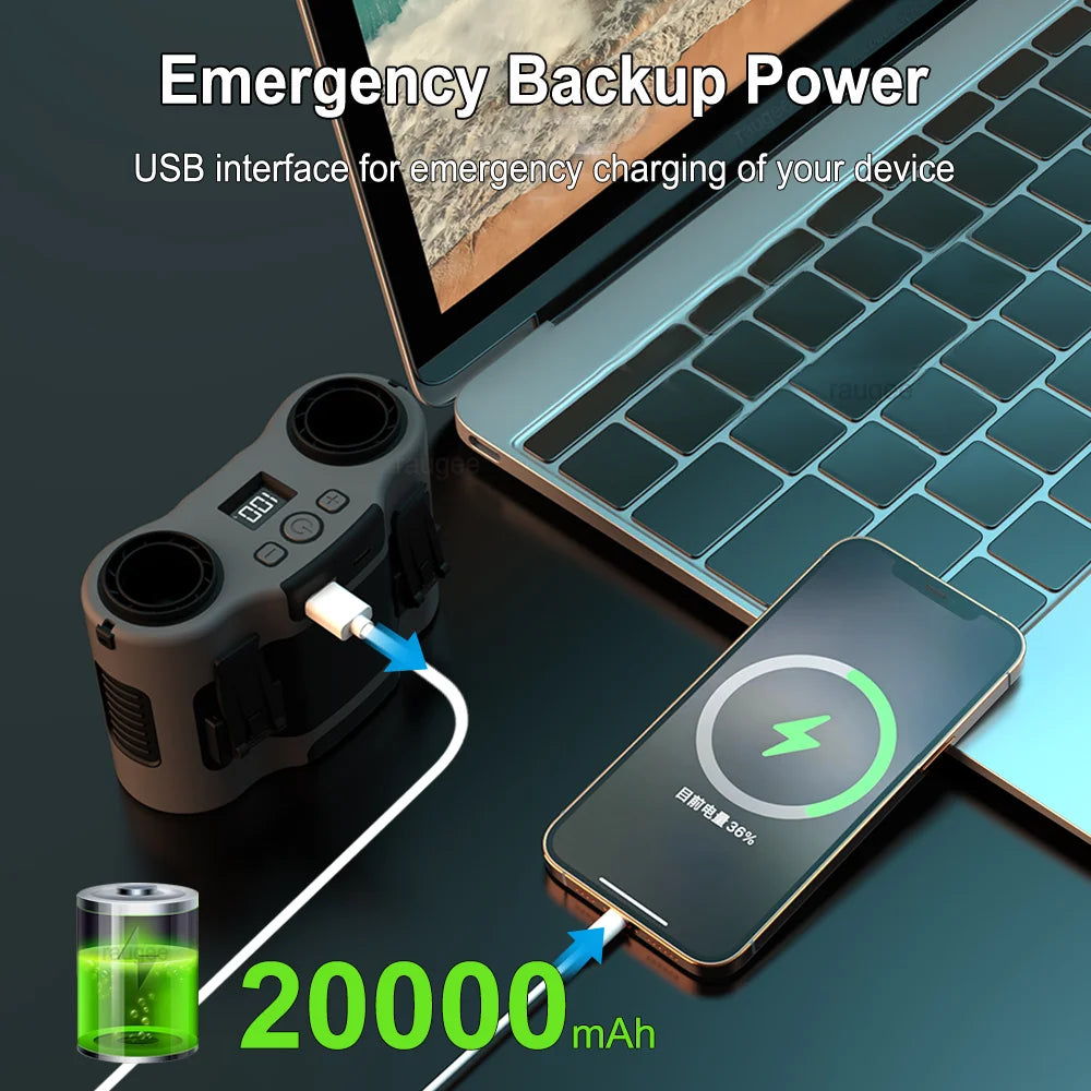 Portable Waist Fan 20000mAh Rechargeable Clip Dual Airflow Outlet