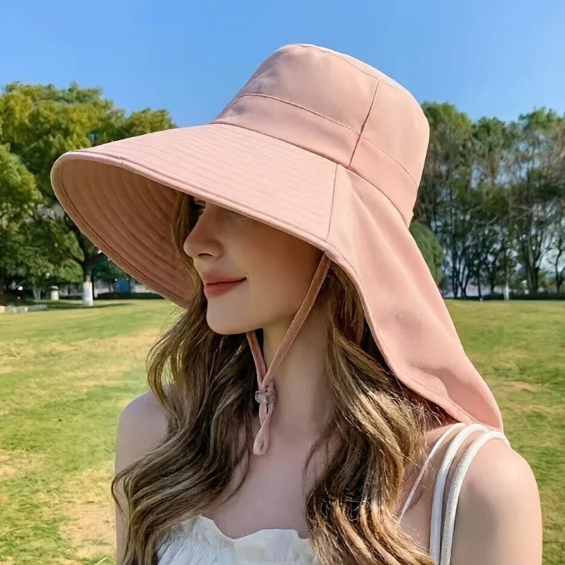Women's Summer Sun Hat Fisherman Wide Brim Shawl Detachable Cycling