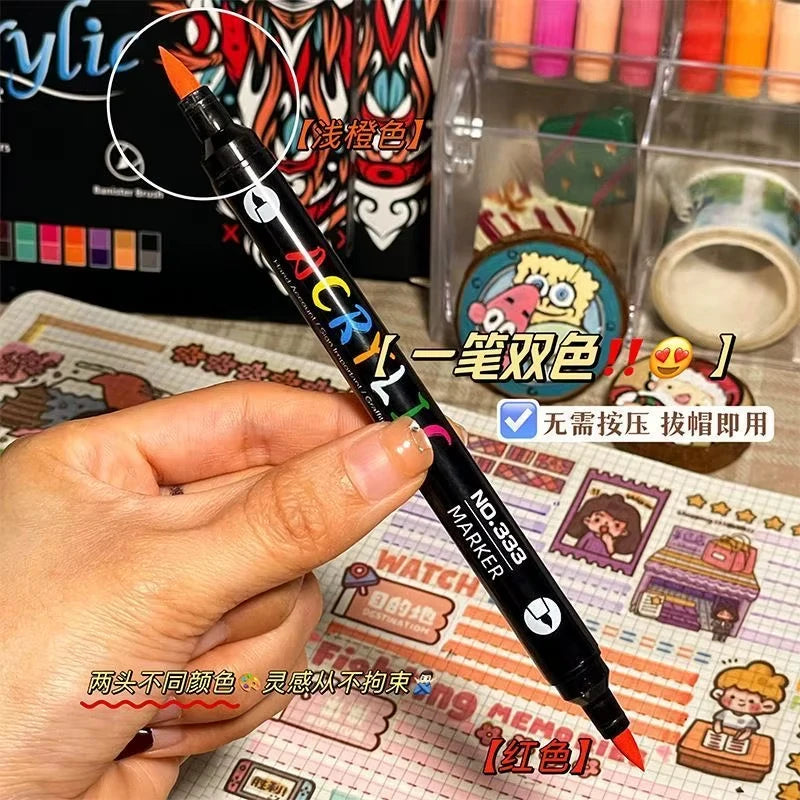 Professional Art Use 48-Color Acrylic Paint Markers, Dual-Tip Fine and Brush Tip Pens, Suitable for Stone, Wood, Calligraphy Zpaxo