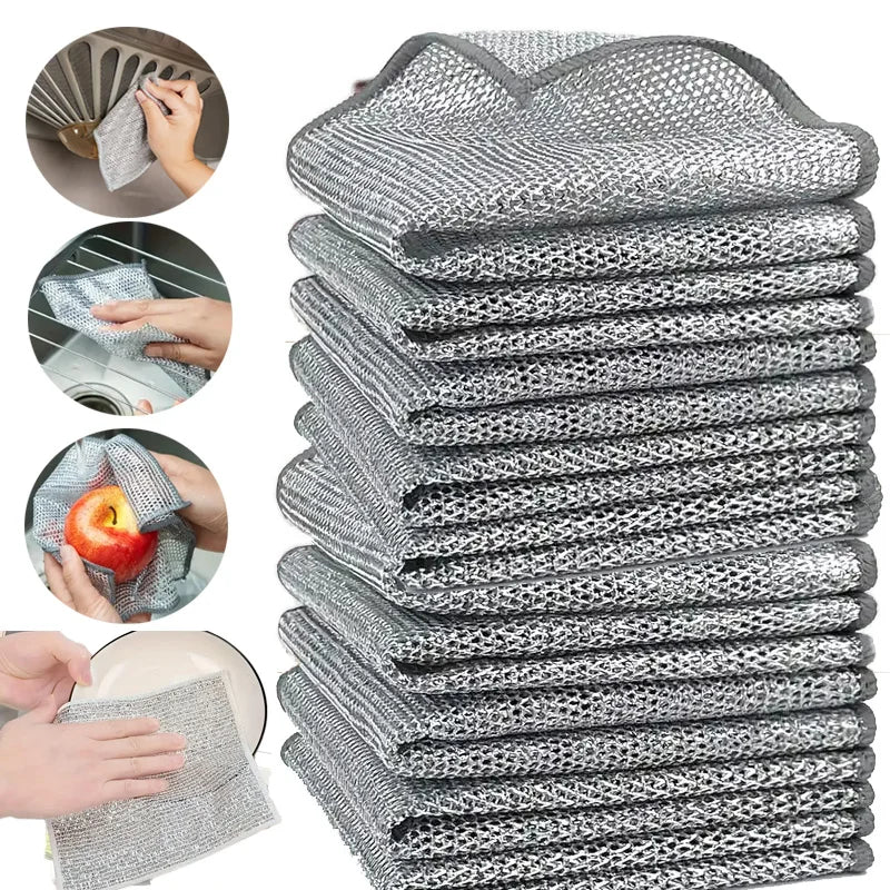 Thickened Steel Wire Cleaning Cloth Non-Scratch Double-layer Single-Layer Iron Microfiber Mesh Dishrag Washing Kitchen Towel Zpaxo Double-layer-20pcs