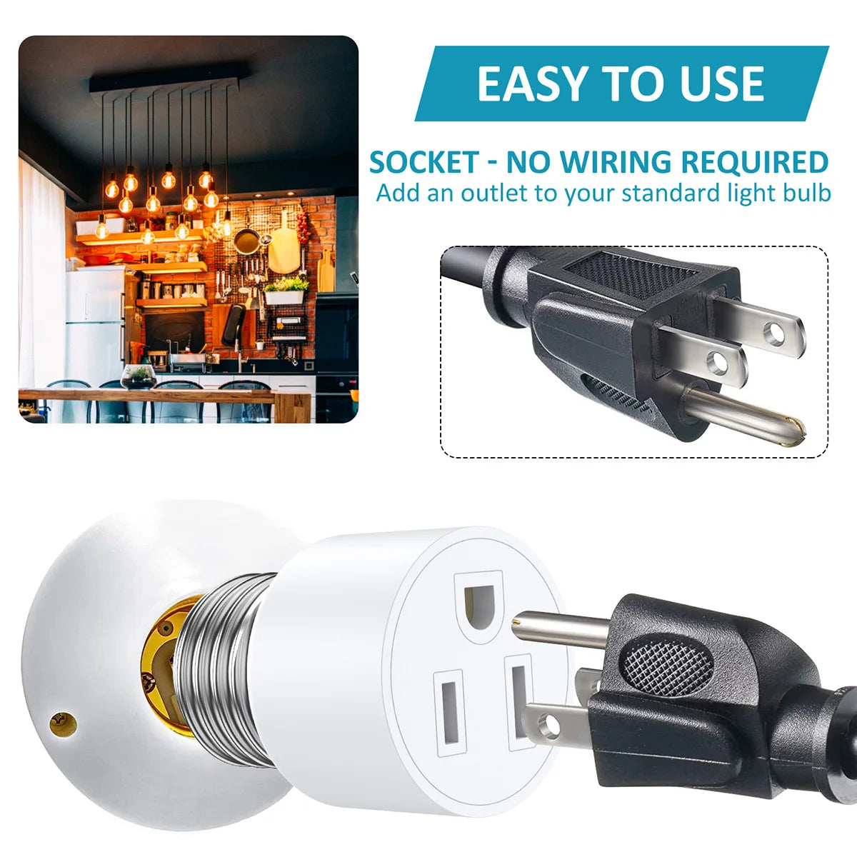 2PCS Universal Travel Adapter Light Socket 1250W Heat Resistant E26/E27 Multifunctional Flame Retardant Converter Socket Plug Zpaxo