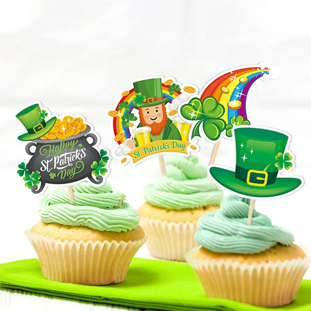 St Patrick's Day Cake Toppers Paper Wood Inserts Dessert Party Decor