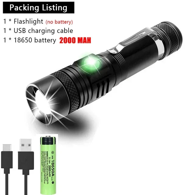 ESMARTER Zoomable T6 LED Flashlight – USB Rechargeable, 4 Modes