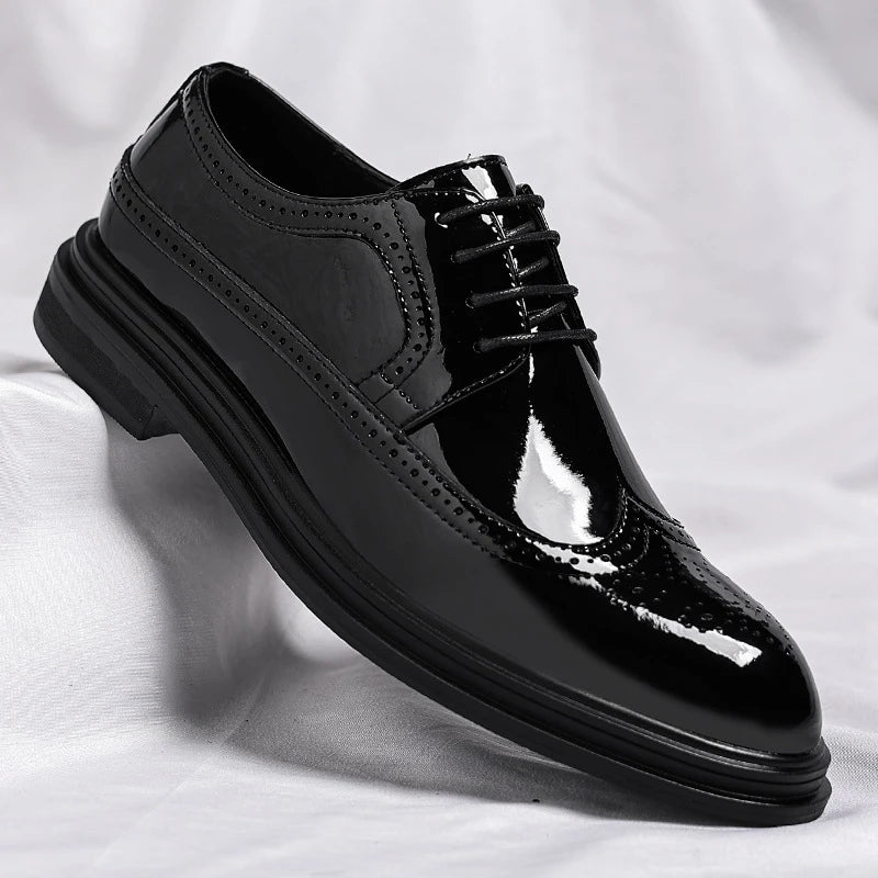 Glossy Patent Leather Brogue Perforated Carved Formal Dress Shoes Zpaxo 7860 Black 38 China Mainland