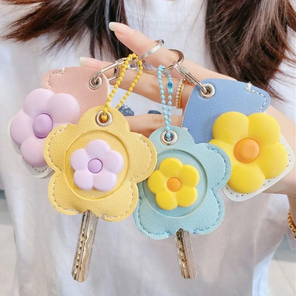 Funny Protective Case Flower Keychain Creative Soft House Keyring Card Key Holder Cute PU Key Case Couple Zpaxo