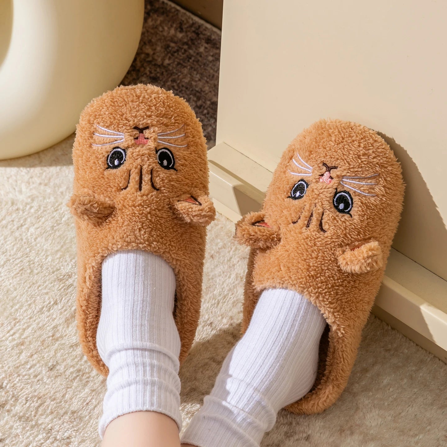 Women's House Slippers Cute Cartoon Plush Non-slip Indoor Bedroom