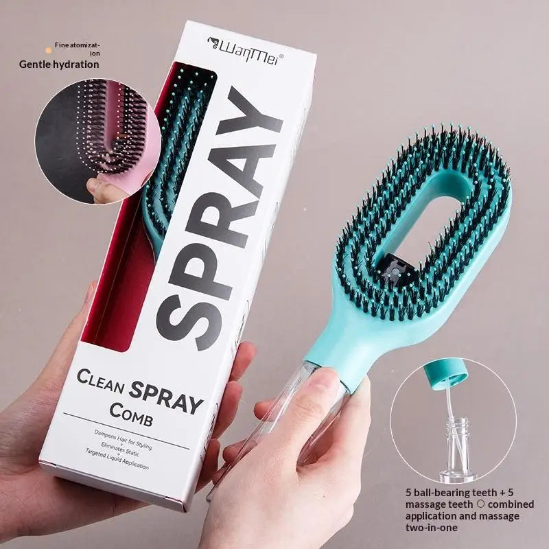 Spray Hair Brush Refillable Liquid Water Paddle Comb Anti Static Soft Zpaxo