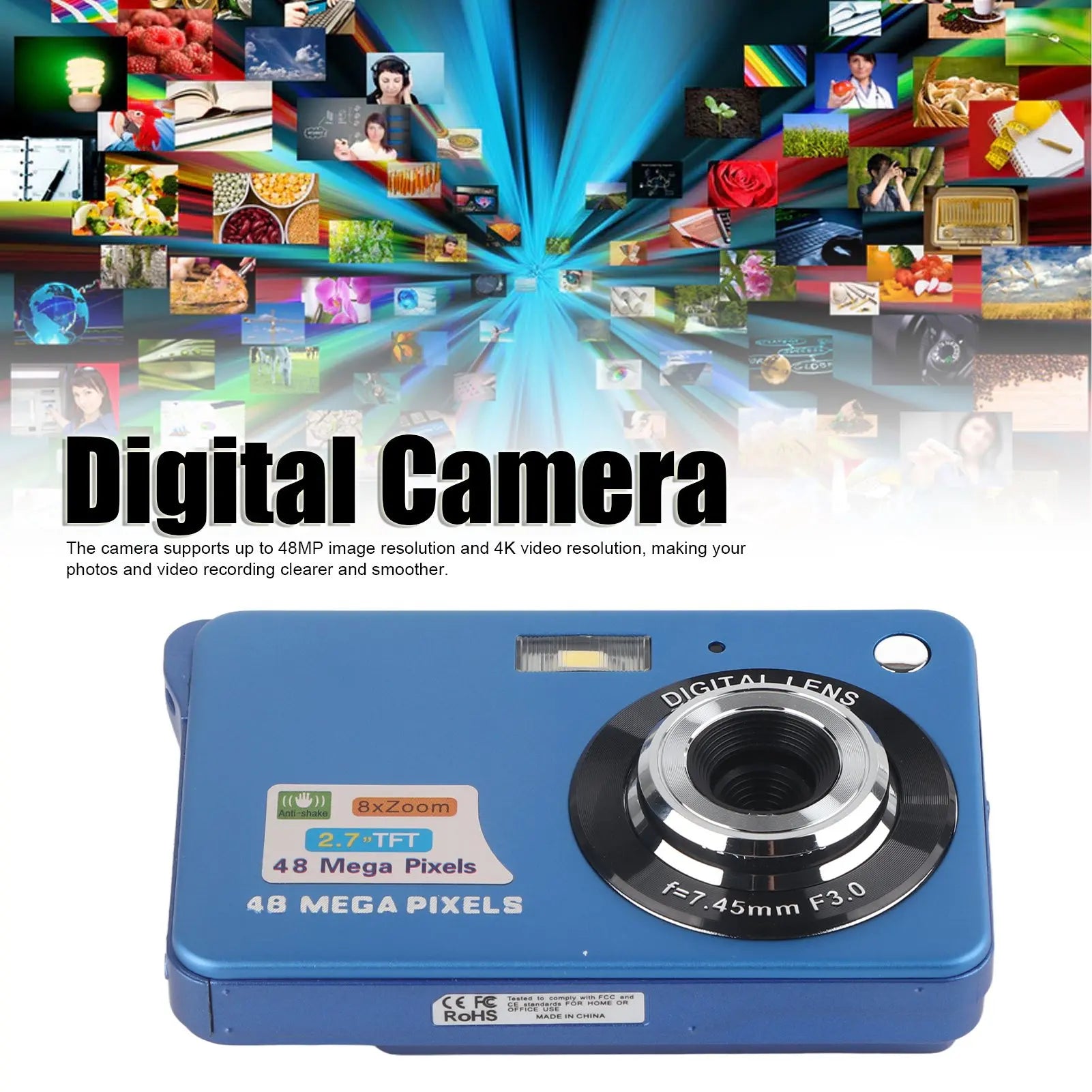 4K Digital Camera 48MP LCD Display 8x Zoom Anti Shake Vlogging