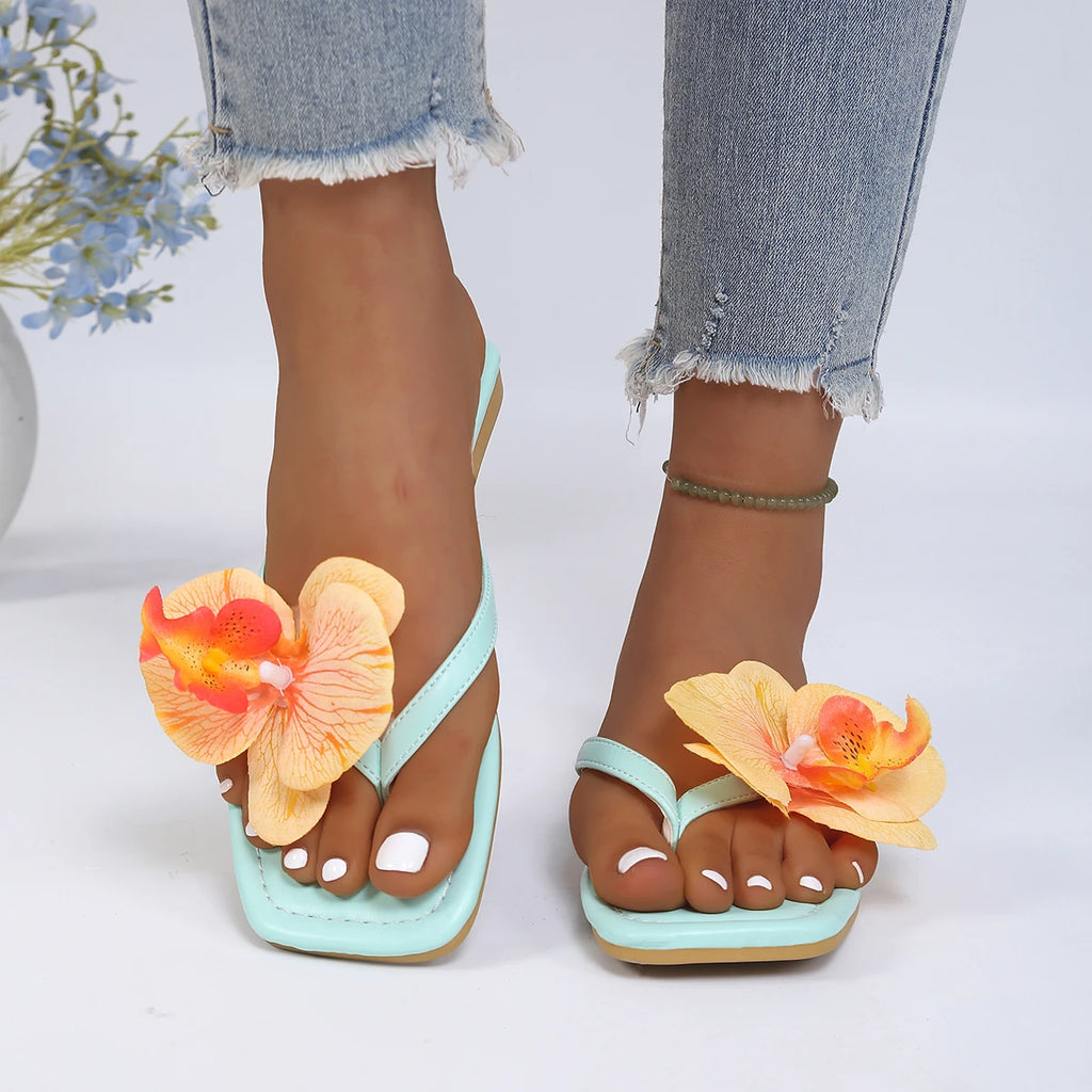 Women Slippers Comfort Beach Flip Flops Clip Toe Flower Decor Summer Zpaxo