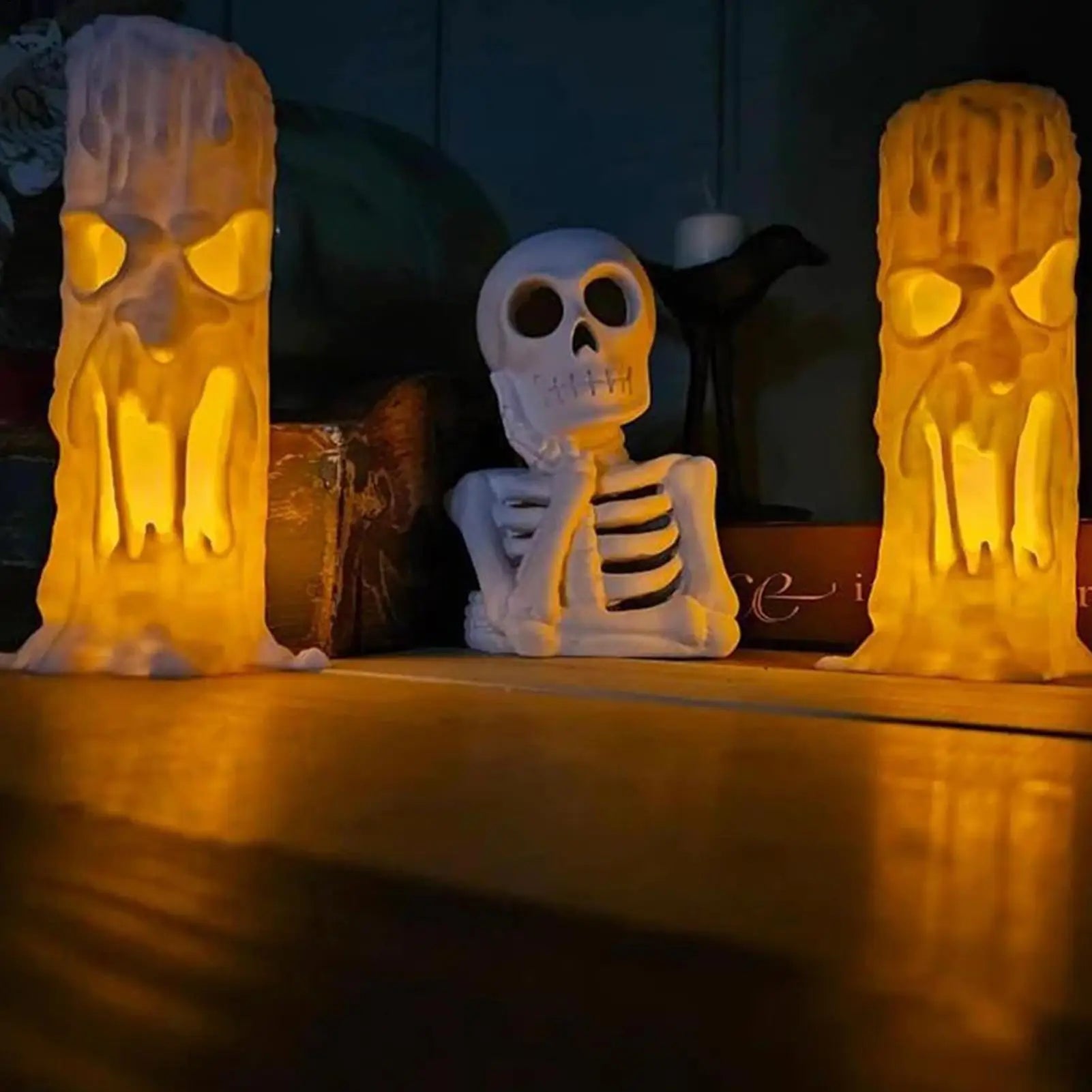 Halloween Flameless Candles Spooky Human Face LED Candle Flickering