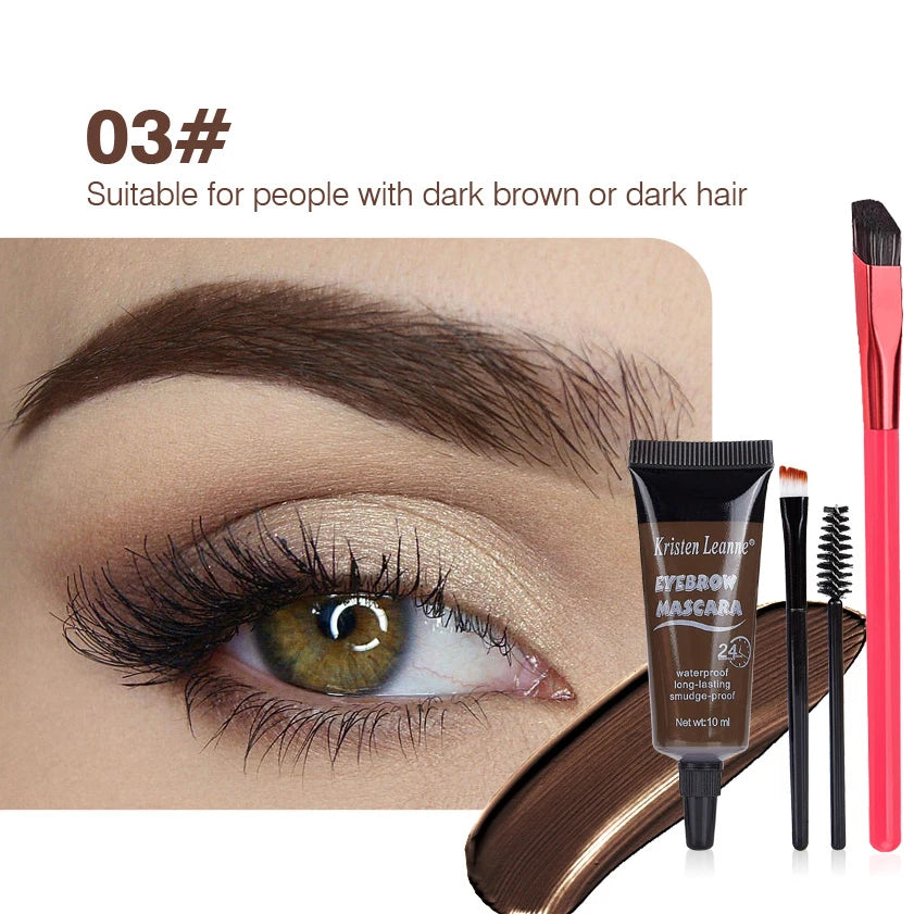4 Colors Natural Liquid Dyeing Eyebrow Cream Professional Waterproof Zpaxo 03and2Brushes