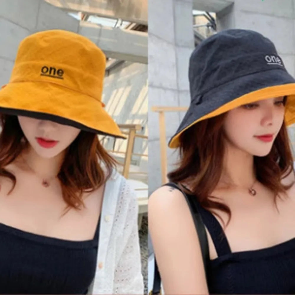 Fashion Double-Sided Bucket Hat Large Brim Sun Protection Panama Hat Letter Embroidery Breathable Sun Hat Zpaxo