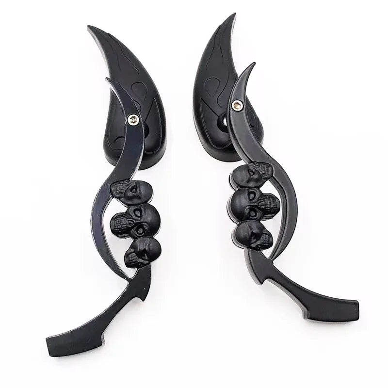 Flame Skull Motorcycle Rearview Mirror – Retro Wide-Angle Side Mirror