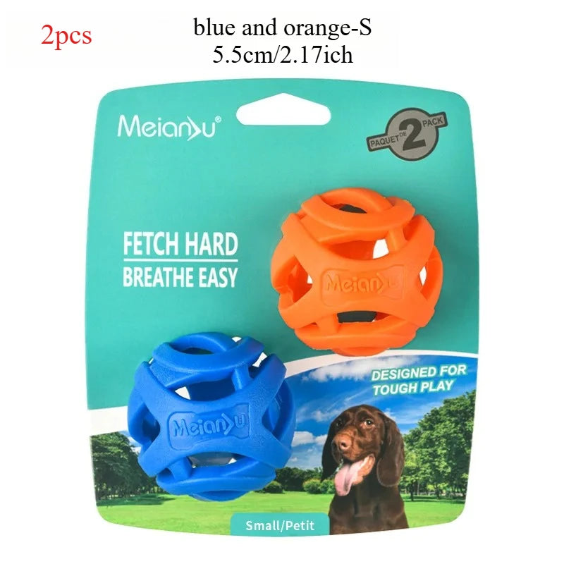 Durable Hollow Elastic Pet Dog Toys Ball Puppy Chew Teeth Cleaning Zpaxo blue and orange-S