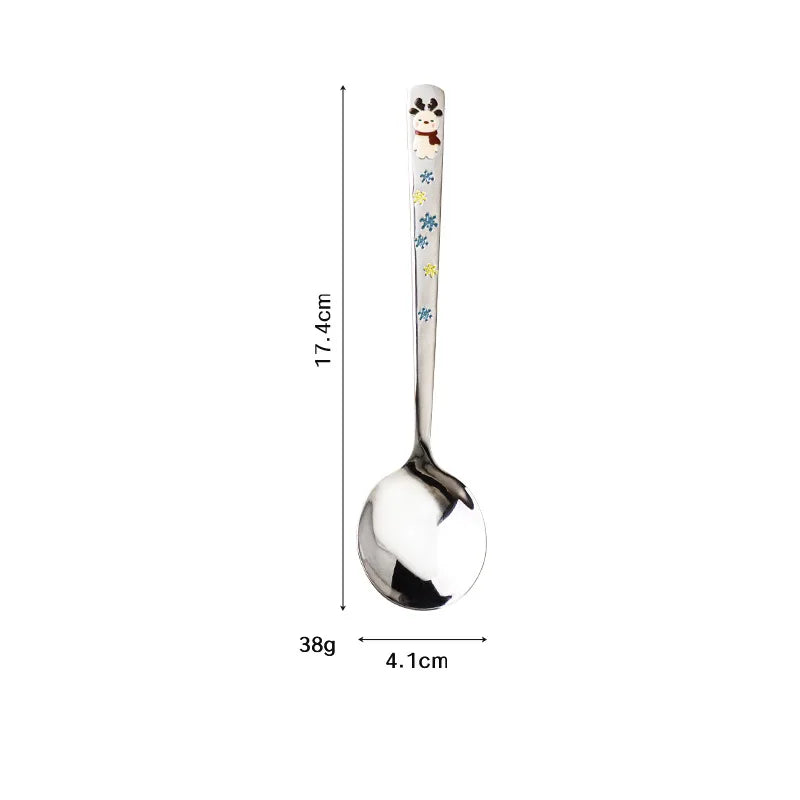 Korean Deer Embossed 304 Stainless Steel Long Handle Spoon Kitchen Spoon Zpaxo Horned Deer Red