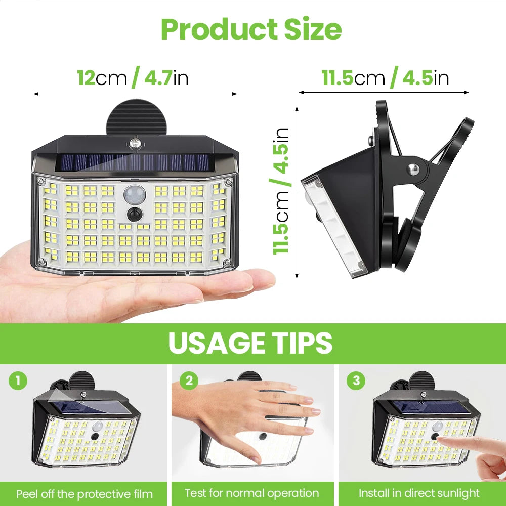 176LED Clip on Solar Lights Outdoor 600LM Solar Motion Lights Outdoor With 180° Wide Angle IP65 Waterproof Portable Solar Fence Zpaxo