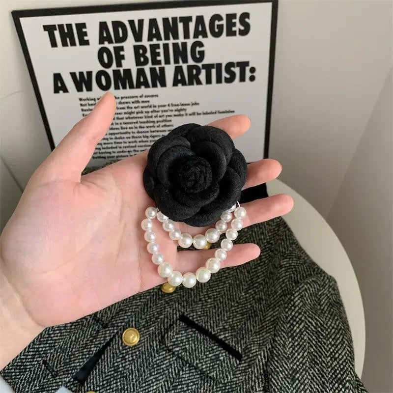 Vintage Black Camellia Flower Brooch Fabric Bow Tie Pin Women's Zpaxo
