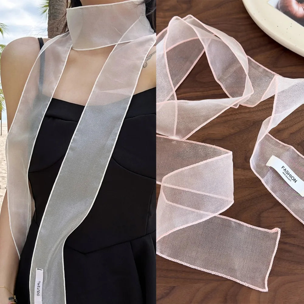 Decorative Solid Color Silk Scarf Y2K Thin Ribbon Headbands Long Skinny Scarf Summer Zpaxo