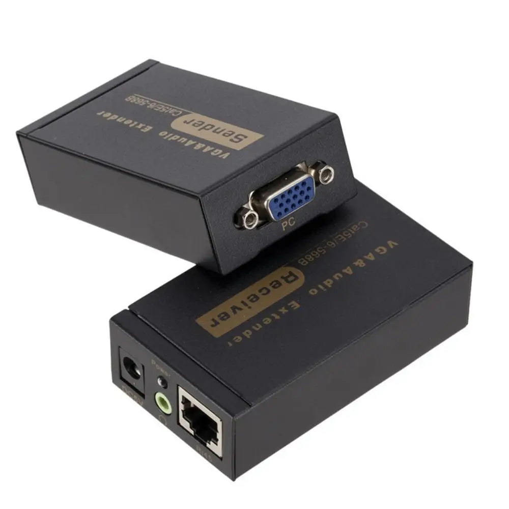 VGA RJ45 100M Video Audio Extender Signal Amplifier Cat5 6 Zpaxo -With US Plug