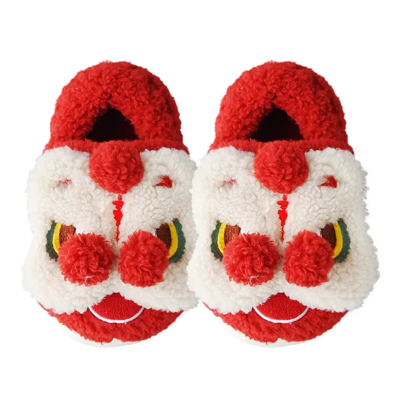 SHAJI Unisex Cute Lion Dance Plush Slippers Winter Warm Fluffy Zpaxo