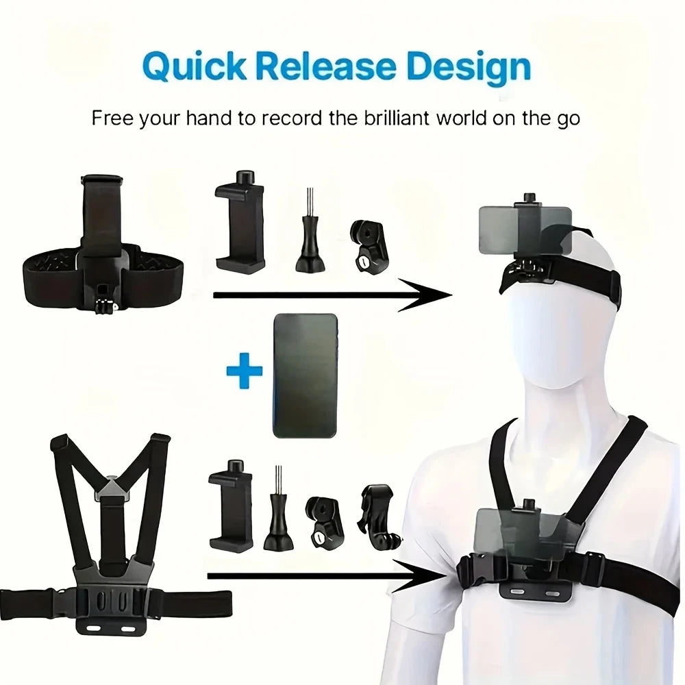 6 In 1 Action Camera Accessories Set Head Strap Chest Strap Mount Phone Holder For GoPro/Insta360 Sjcam Osmo Akaso Smartphones Zpaxo
