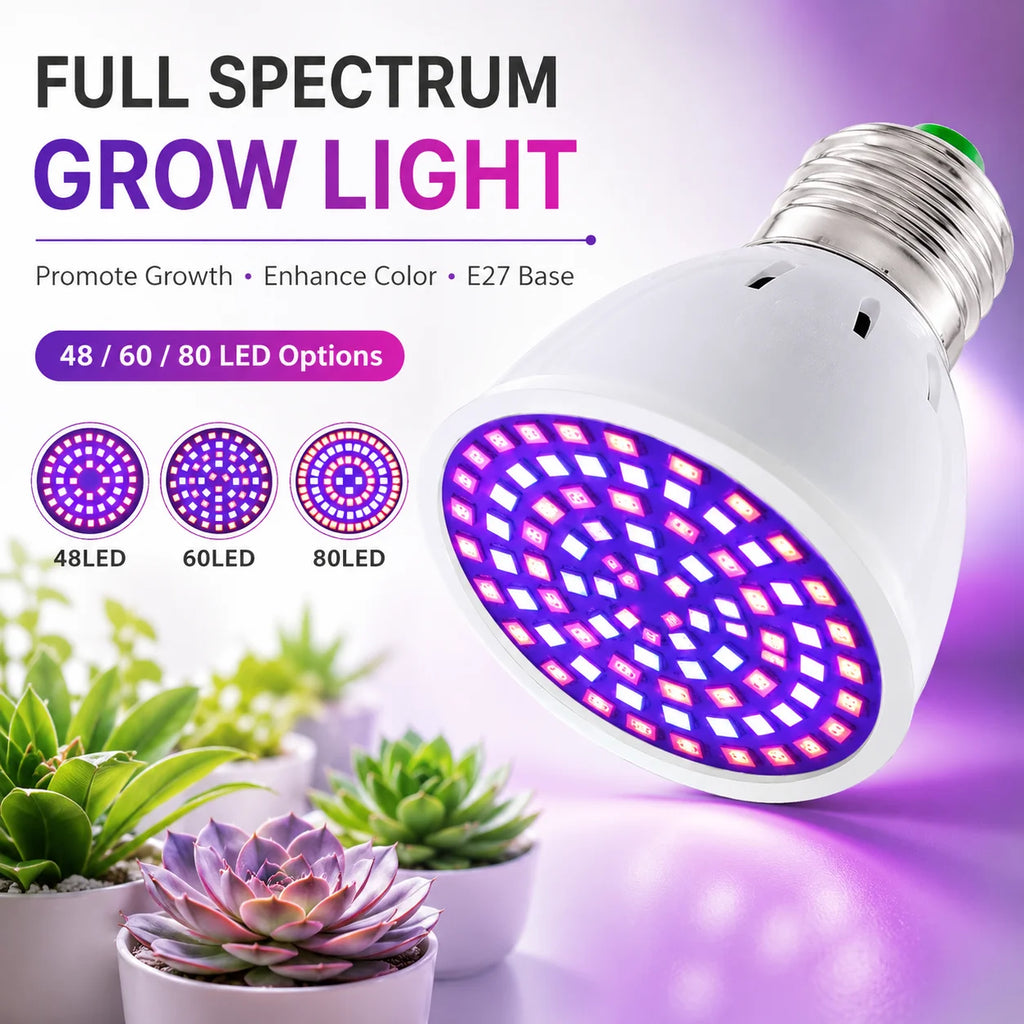 LED Grow Light Bulb E27 220V Full Spectrum 60/80LED Plant Lamp for Indoor Garden Seedling Greenhouse Hydroponics Grow Tent Zpaxo