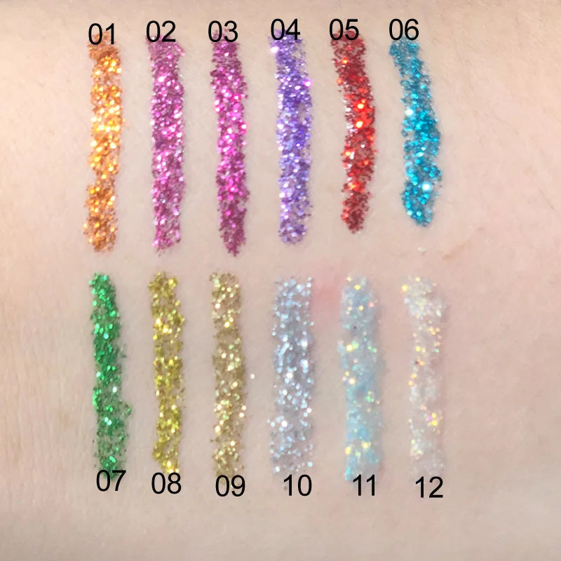 12Color Pro Metallic/Glitter Liquid Eyleliner Makeup Blinking Brilliant Silver Highlight Gold Waterproof Liners Eyeliner Zpaxo