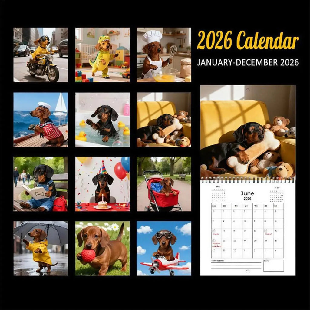 Dachshund Dog Wall Calendar 2026 Weekly Monthly Planner Appointment