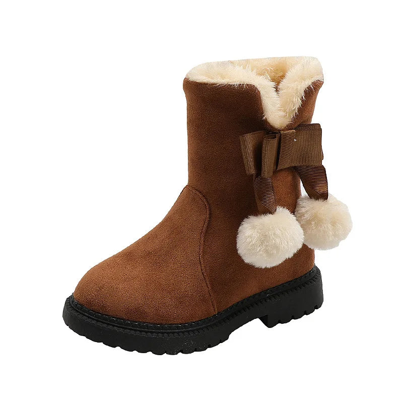 Winter Children's Snow Boots Butterfly Shine Cute Girls Fashion Zpaxo Brown 32(Insole19.3cm) China Mainland
