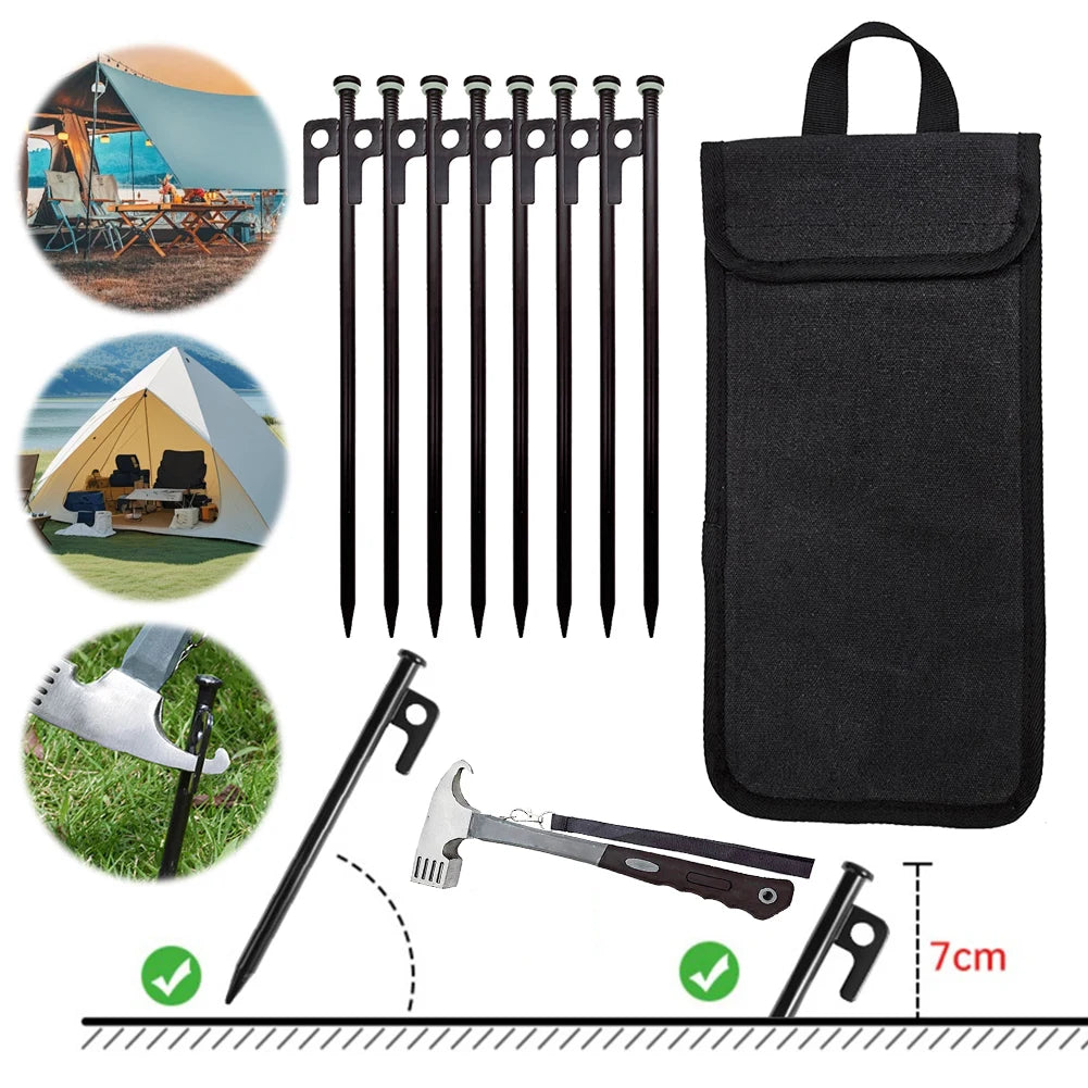 4 Tent Stakes Forged Steel Pegs Heavy Duty Ground Anchors Storage Bag