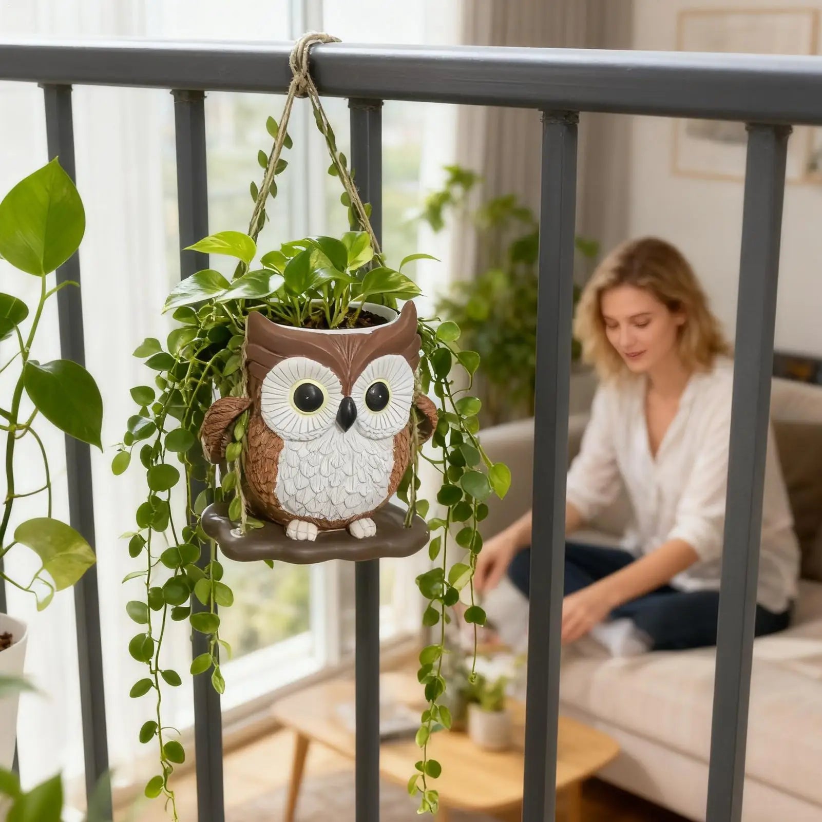 Cute Plant Pots Resin with Drainage Hole Owl Planter Small Plant Pots for Indoor Outdoor Garden Patio Porch Bedroom Living Room Zpaxo