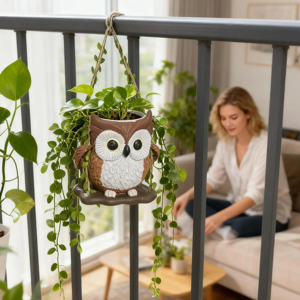 Cute Plant Pots Resin Drainage Hole Owl Planter Small Indoor Outdoor Zpaxo