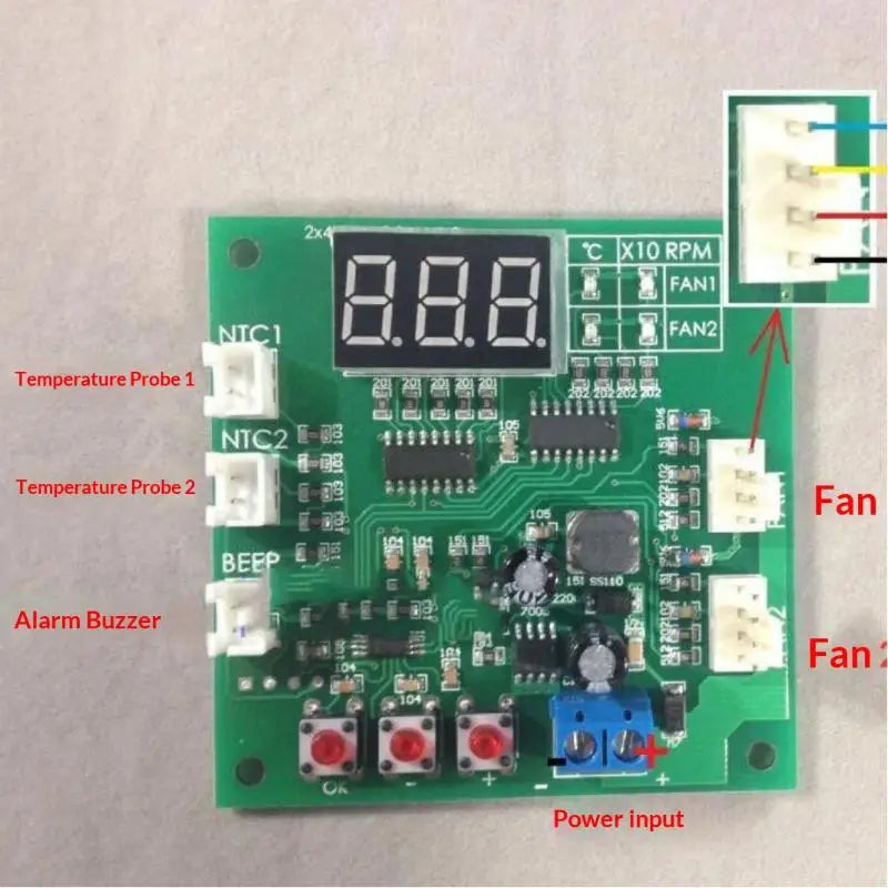 2-Channel PWM Fan Speed Controller – LED Digital Thermostat 12V/24V