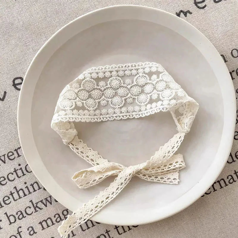 Korean Lace Headband Baby White Flower Embroidered Hair Band Sweet Zpaxo A